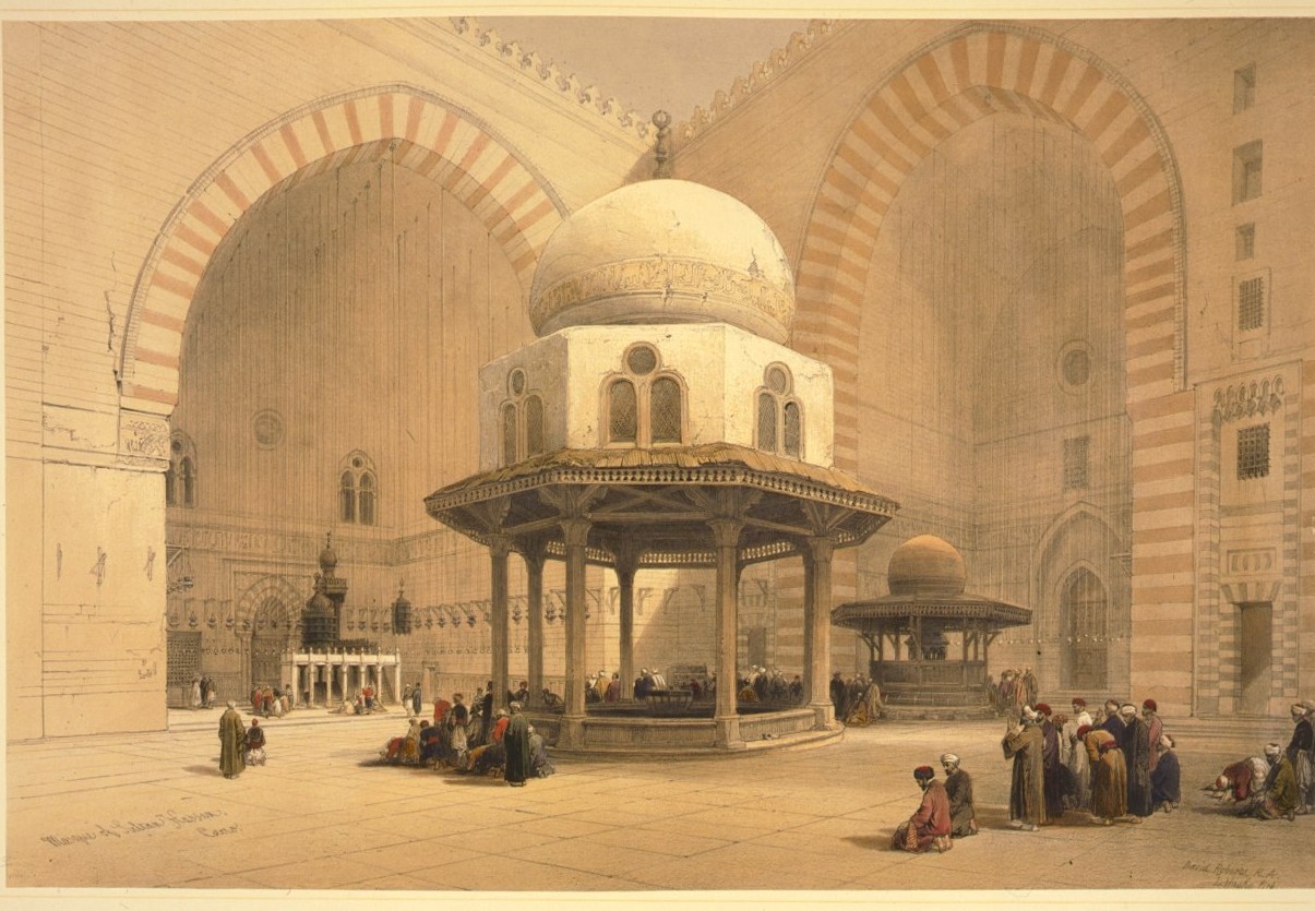 مسجد السلطان حسن بالقاهرة المملوكية — مطبوعة حجرية لديفيد روبرتس (1846م)، مادة في الملك العام