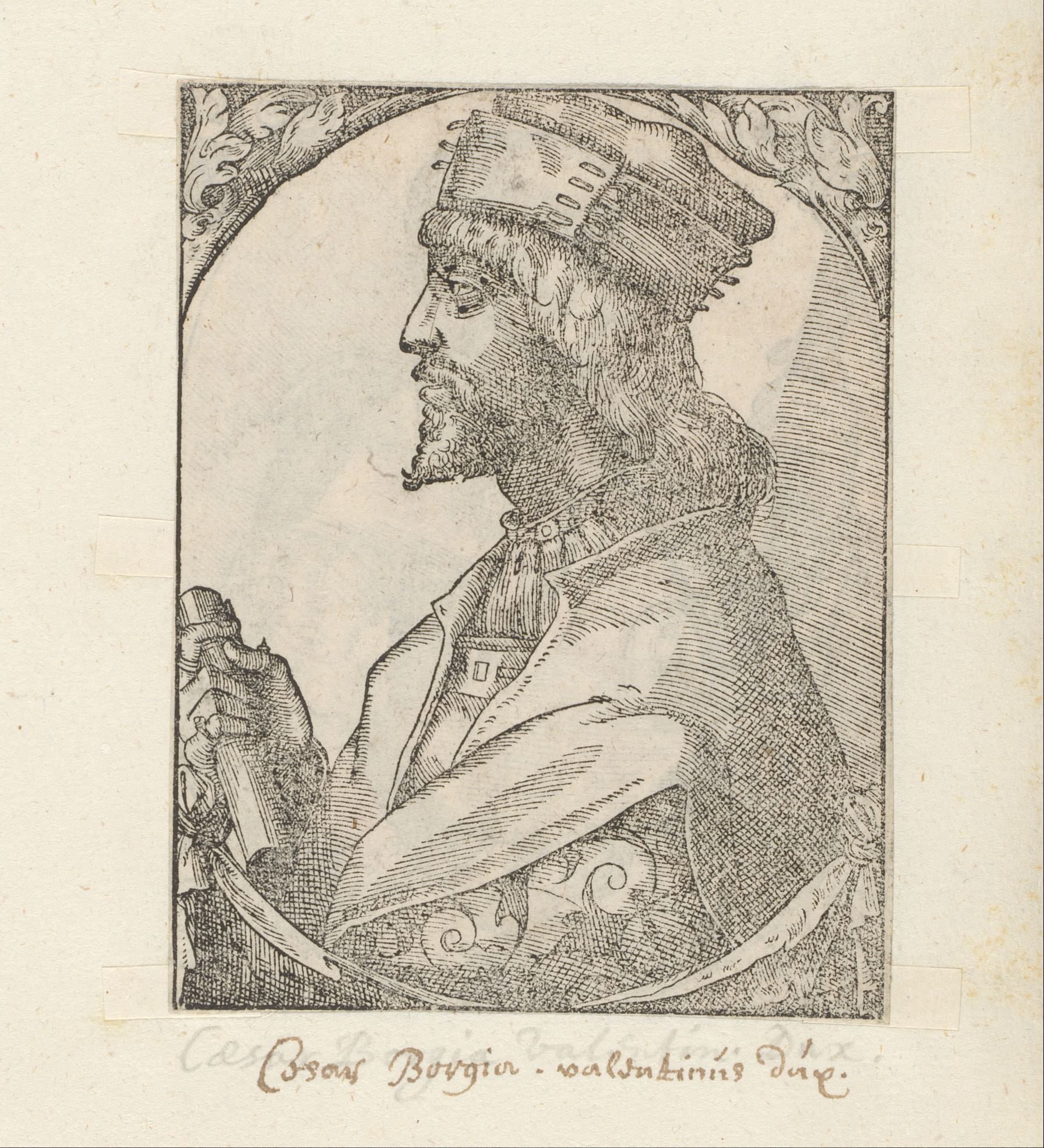 «بورتريه تشيزاري بورجا» — حفر، 1549–1575. Rijksmuseum, Amsterdam (RP-P-1874-12-21-4) — Public Domain Mark 1.0.
