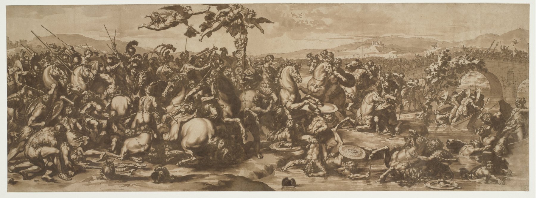 «قسطنطين العظيم ينتصر على الطاغية مكسنتيوس» — رسم من القرن السابع عشر (نحو 1638–1671م). متحف ريكس، أمستردام (Public Domain Mark) · rijksmuseum.nl/en/collection/object/RP-T-2004-106