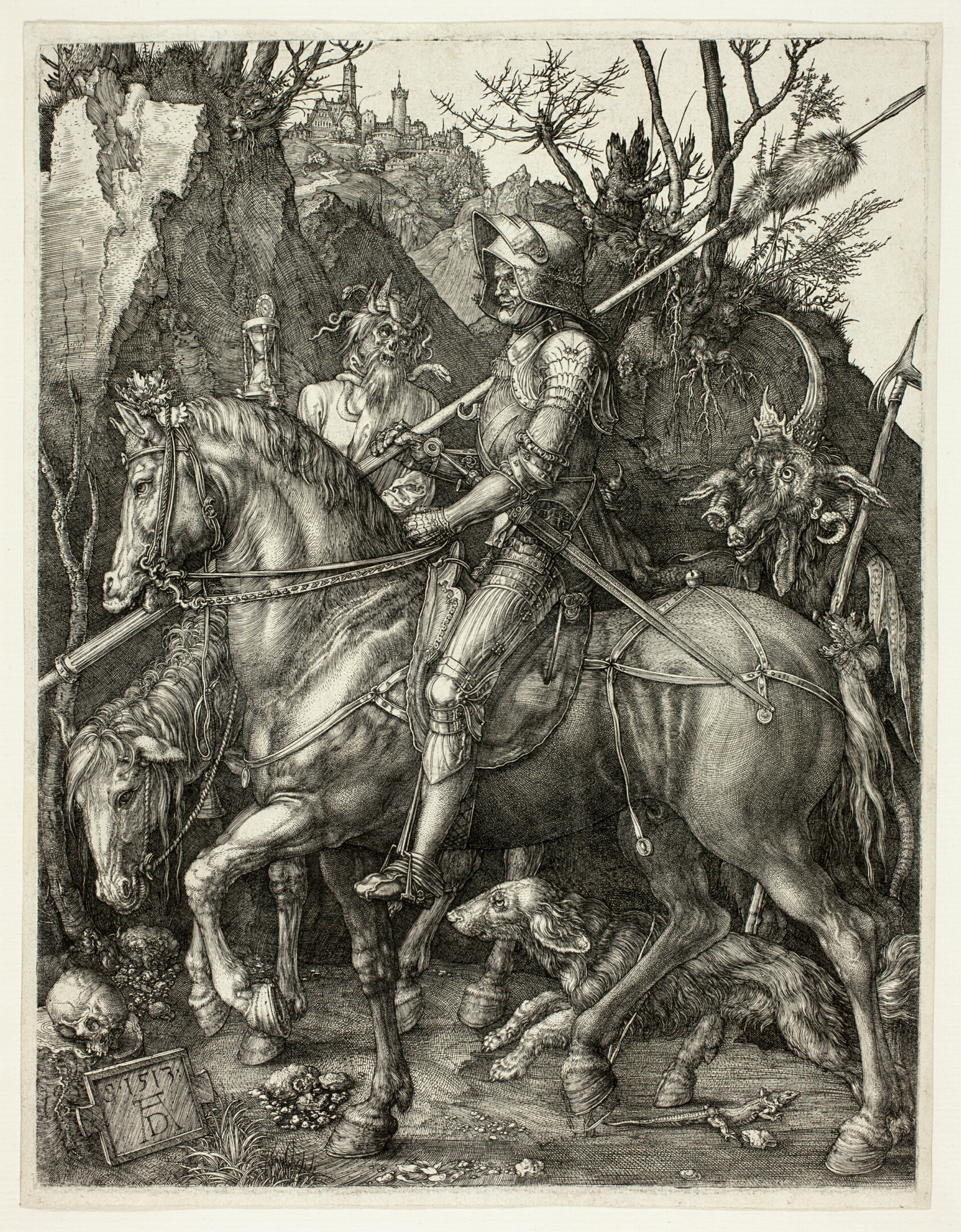 «الفارس والموت والشيطان» — ألبرشت دورر، 1513. Art Institute of Chicago — CC0 Public Domain.