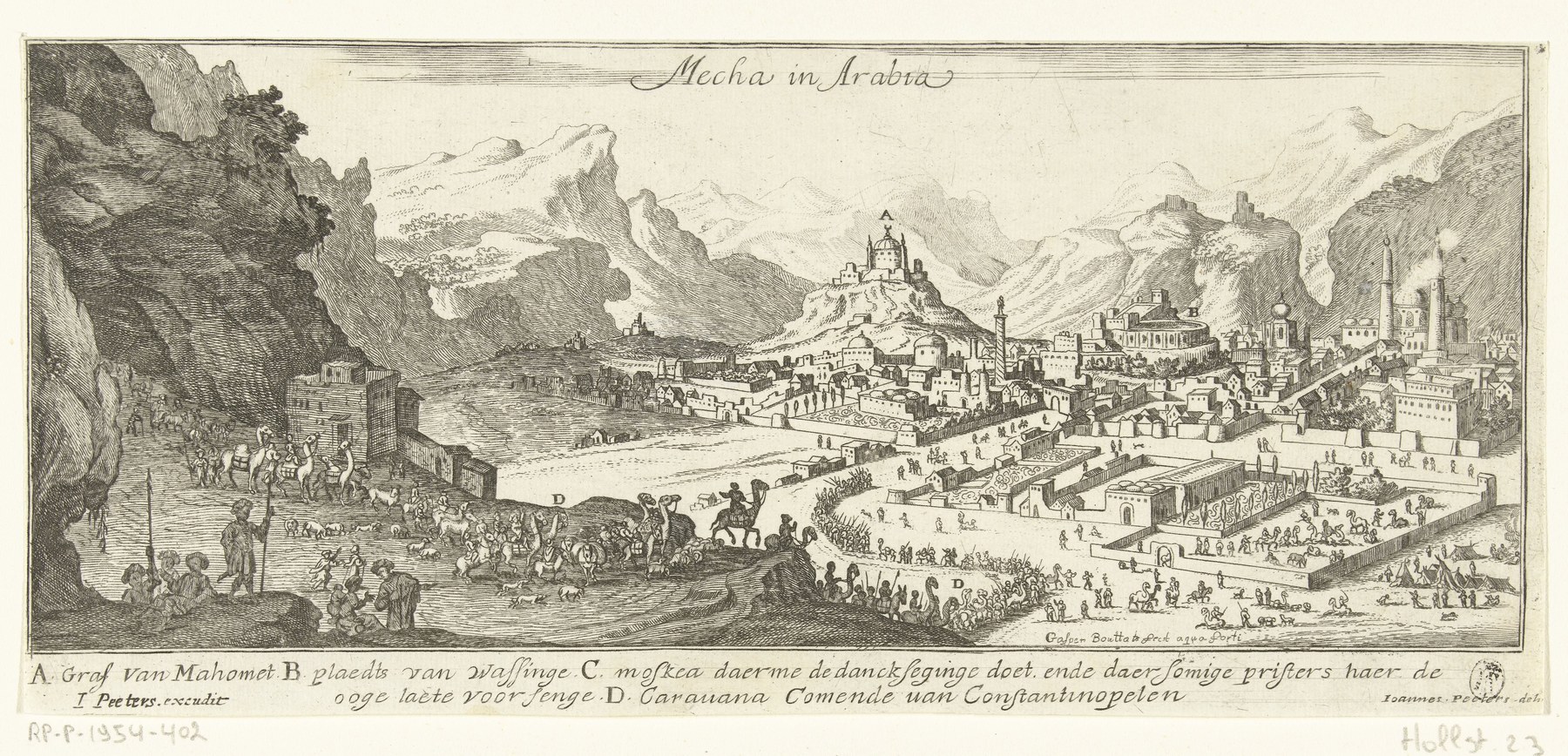 مطبوعة تاريخية: منظر مكة المكرمة والمسجد الحرام — Rijksmuseum (Public Domain Mark)